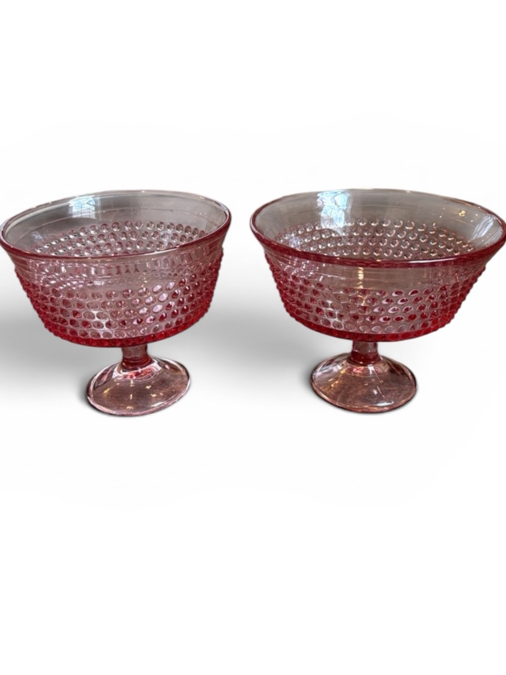 L.E. Smith Pink Hobnail Vintage Pedestal Dessert Compote 5.75”H Set of 2